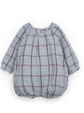 Dusty Blue and Brown Checked Baby Romper